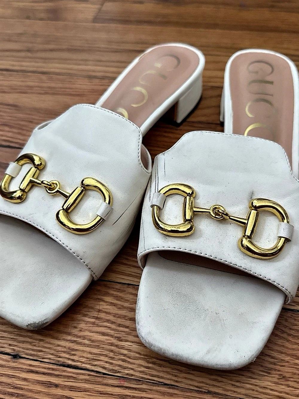 Low Block Heel Slide Sandal White